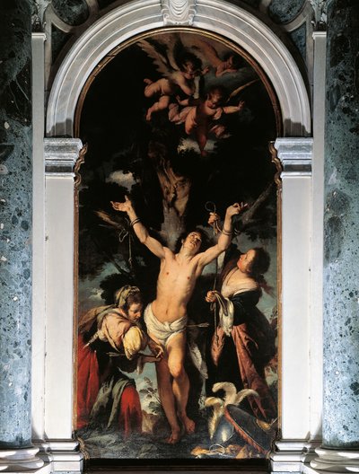 St Sebastian Cured by the Holy Women, av Bernardo Strozzi, olja på duk av Bernardo Strozzi