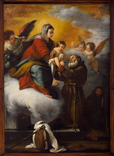 Jungfrun ger Jesusbarnet till den välsignade Felice av Cantalice (olja på duk) av Bernardo Strozzi