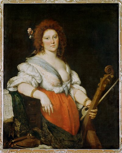 Sångerskan Barbara Strozzi med en viola da gamba av Bernardo Strozzi