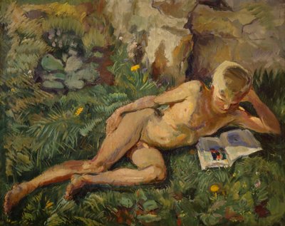 Knut i gräset (olja på duk) av Bernhard Dorotheus Folkestad