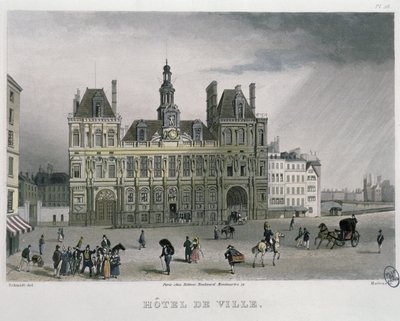 Hotel de ville, Paris, 1832 (färggravyr) av Bernhard Schmidt