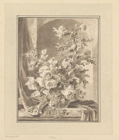 Vase med blommor till en nisch av Bernhard Schreuder