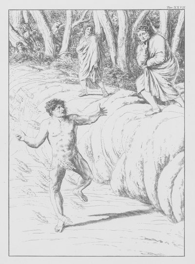Dantes gudomliga komedi, Inferno (Helvetet), plansch XXVII (litografi) av Bernhard Schuler