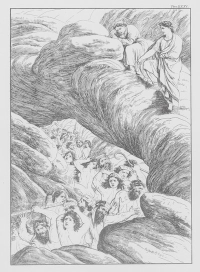 Dantes gudomliga komedi, Inferno (Helvetet), plansch XXXI (litografi) av Bernhard Schuler