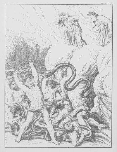 Dantes gudomliga komedi, Inferno (helvetet), plansch XXXVII (litografi) av Bernhard Schuler