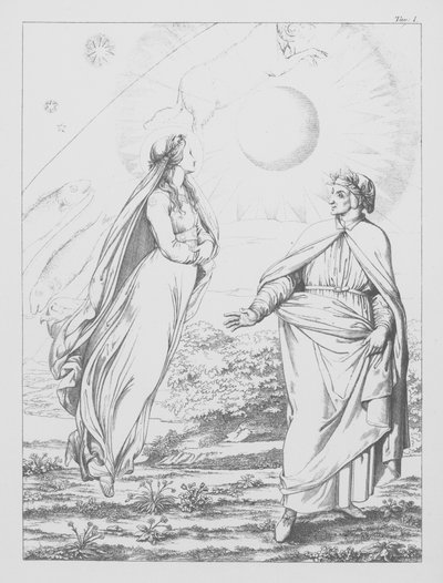 Dantes gudomliga komedi, Paradiso (himlen), plansch I (litografi) av Bernhard Schuler