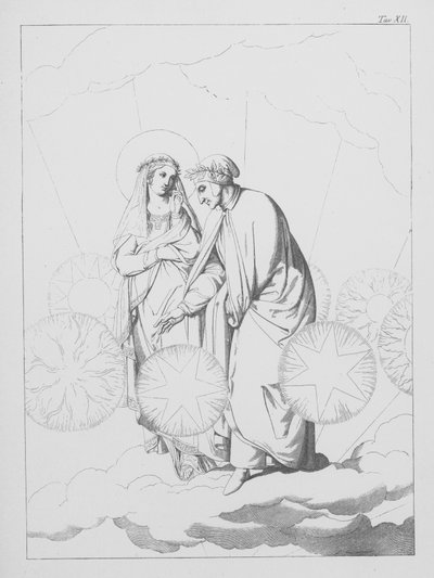 Dantes gudomliga komedi, Paradiso (himlen), plansch XII (litografi) av Bernhard Schuler