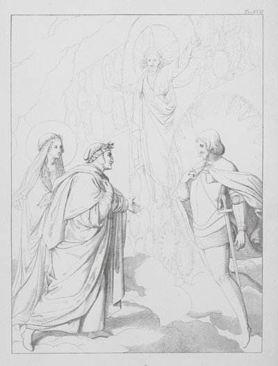 Dantes gudomliga komedi, Paradiso (himlen), plansch XVII (litografi) av Bernhard Schuler