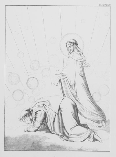 Dantes gudomliga komedi, Paradiso (himlen), plansch XXXVIII (litografi) av Bernhard Schuler