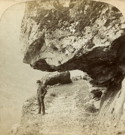 Man på en klippa med utsikt över Naeroyfjord, Sogne, Norge. av Bert Underwood