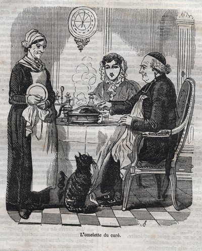 Botemedlets omelett - gravering i "La Physiologie du gout"" av Jean Anthelme Brillat Savarin (Brillat-Savarin) av Bertall