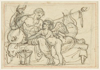 Design för en relief föreställande Amor och en liggande figur av Anacreon av Bertel Thorvaldsen