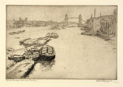 Tower Bridge, Themsen, London av Bertha E. Jaques