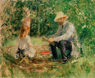 Eugène Manet och hans dotter i trädgården av Berthe Morisot