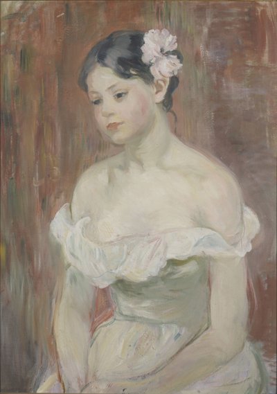 Flicka med dekolletage Blomman i håret av Berthe Morisot