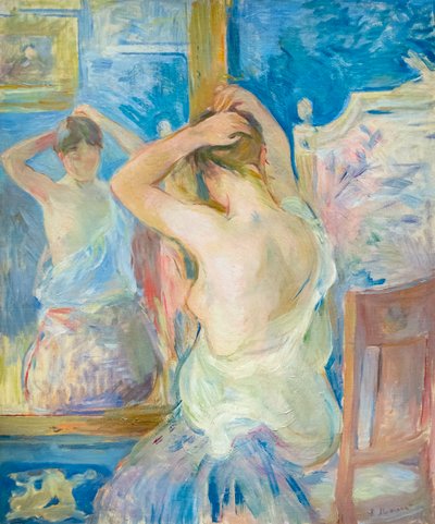 Framför spegeln, c. 1890 (olja på duk) av Berthe Morisot