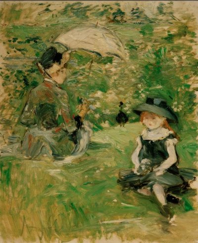 Ung kvinna och barn på ön av Berthe Morisot