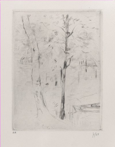 Landskapsträdstammar nära en flod, 1888. av Berthe Morisot