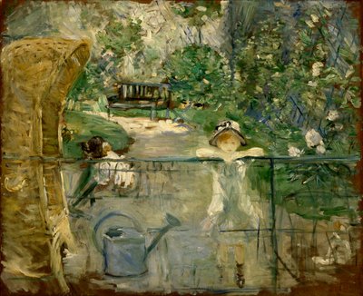 Små flickor i trädgården eller korgstolen, 1885 av Berthe Morisot
