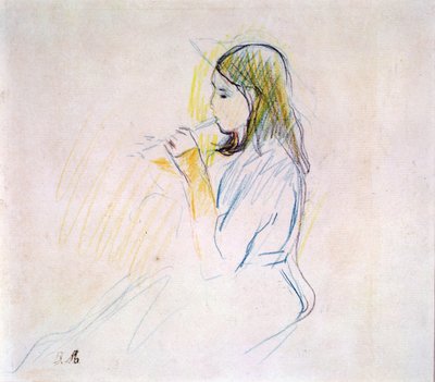 Manets dotter spelar blockflöjt (färgpenna på papper) av Berthe Morisot