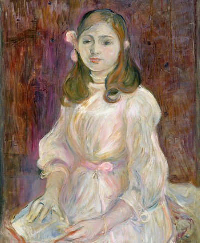 Porträtt av Julie Manet (1878-1966) Håller en bok, 1889 av Berthe Morisot