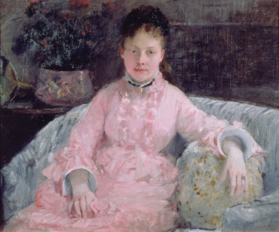 Porträtt av en kvinna i en rosa klänning av Berthe Morisot