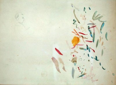 Skiss av ett kvinnohuvud och färglinjer, möjligen från en skissbok, 1887 (wc och blyertspenna på papper) av Berthe Morisot
