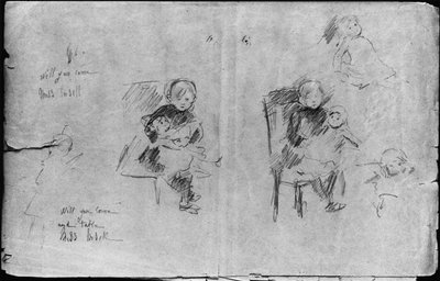 Studies for Little Girl with a Doll, 1884 (svart bly på papper) av Berthe Morisot
