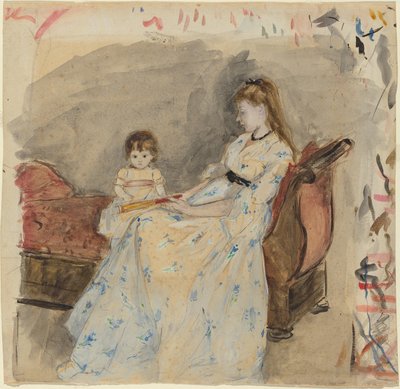 The Artists Sister, Edma, with Her Daughter, Jeanne, 1872 (wc över grafit på lagt papper) av Berthe Morisot