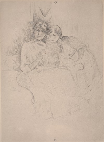 Ritningslektionen - Berthe Morisot ritar med sin dotter, ca 1889-90 (torrnål) av Berthe Morisot