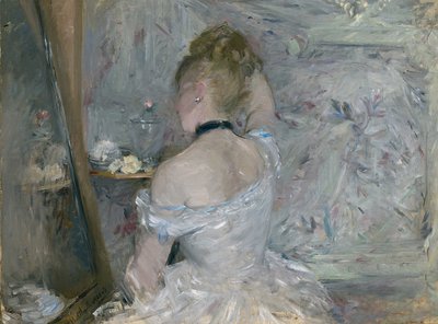 Kvinna vid hennes toalett, 1875-1880 av Berthe Morisot