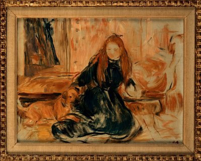 Ung flicka som leker med en hund, 1892 av Berthe Morisot