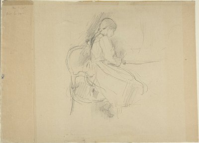 Ung flicka sittande vid ett bord av Berthe Morisot