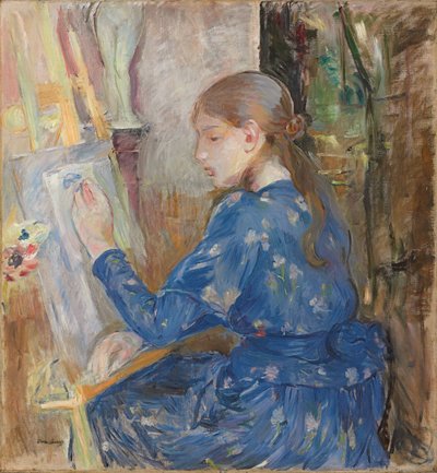 Ung flicka som skriver; Ung flicka skriver, 1891 av Berthe Morisot