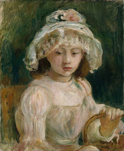 Ung flicka med hatt (olja på duk) av Berthe Morisot