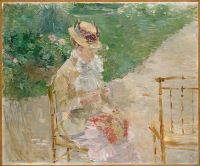 Ung kvinna stickning, ca 1883 (olja på duk) av Berthe Morisot
