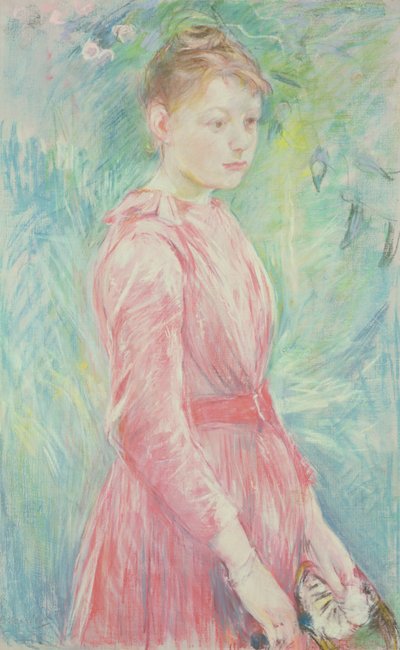 Ung flicka i rosa klänning (pastell på papper) av Berthe Morisot