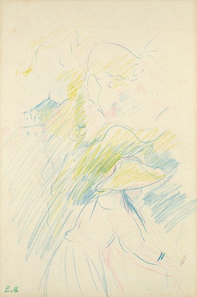 Ung flicka i trädgården, 1888 (färgpenna på papper) av Berthe Morisot