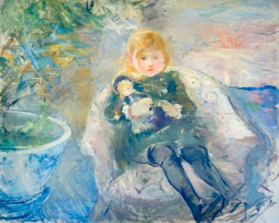 Ung flicka med docka, ca. 1884 (olja på duk) av Berthe Morisot