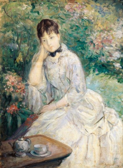 Ung kvinna sitter på en soffa, av Berthe Morisot