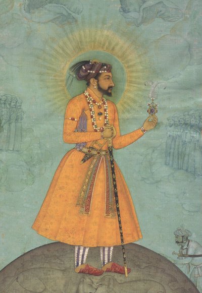 Mogulkejsaren Shah Jahan stående på en jordglob (CBL In 07A.16) av Bichitr