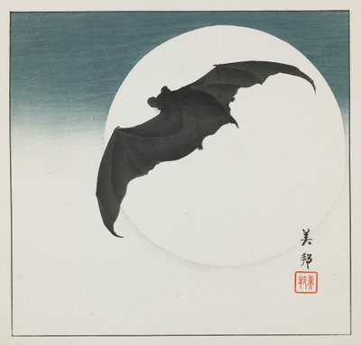Fladdermus och måne, tidigt 1900-tal av Biho Takashi or Takahashi (b. 1873. fl 1890 1930)