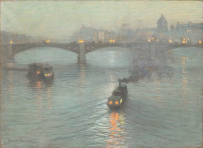 Kväll på Seine, ca 1888 (pastell på förberedd duk) av Birge Harrison