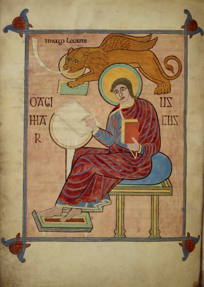 Markus, från Lindisfarne-evangelierna, 710-21 (vellum) av Bishop of Lindisfarne Eadfrith