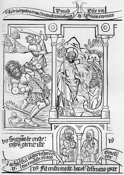 Fragment faksimil av sidan 28 i Bibeln om de fattiga, 1849. av Bisson and Cottard