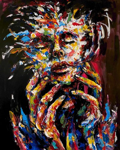 Between A Laugh And A Tear, c.2021 (Akryl på duk) av Blake Munch