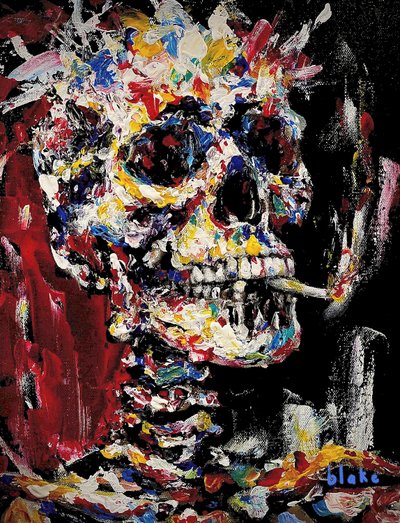 Skull With Spliff, c.2021-22 (Akryl på duk) av Blake Munch
