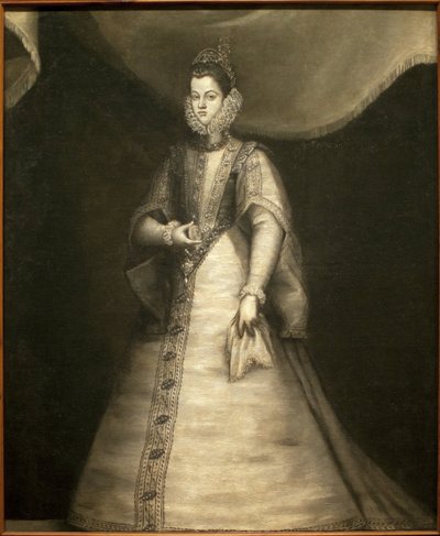 Porträtt av spädbarnet Isabelle Claire Eugenie av Österrike (1566-1633) (Isabella av Spanien). Målning av Blas de Prado (ca 1545-1599), olja på duk av Blas del Prado