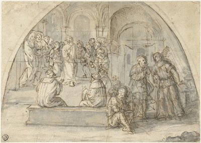 Tolv år av Kristus i templet och Petrus befrielse av Boccaccio Boccaccino (attributed to)