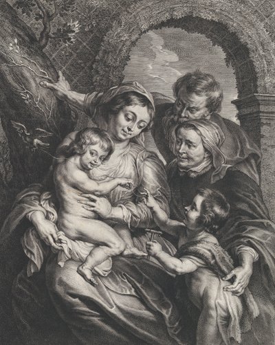 Den heliga familjen med Saint Elizabeth och spädbarnet Saint John the Baptist, innehar..., ca. 1600-59. av Boetius Adams Bolswert